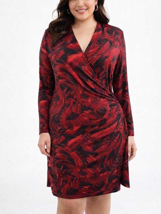 Norma Kamali Dresses & Skirts - Norma Kamali Faux Wrap Dress Red & Black Feather Print Size XXL 2XL Office Chic